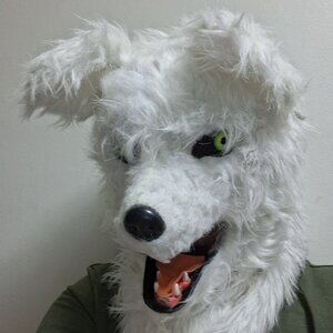 White Mr. Fox werewolf wolf mask faux fur vegan one size fits most adults.  NEW
